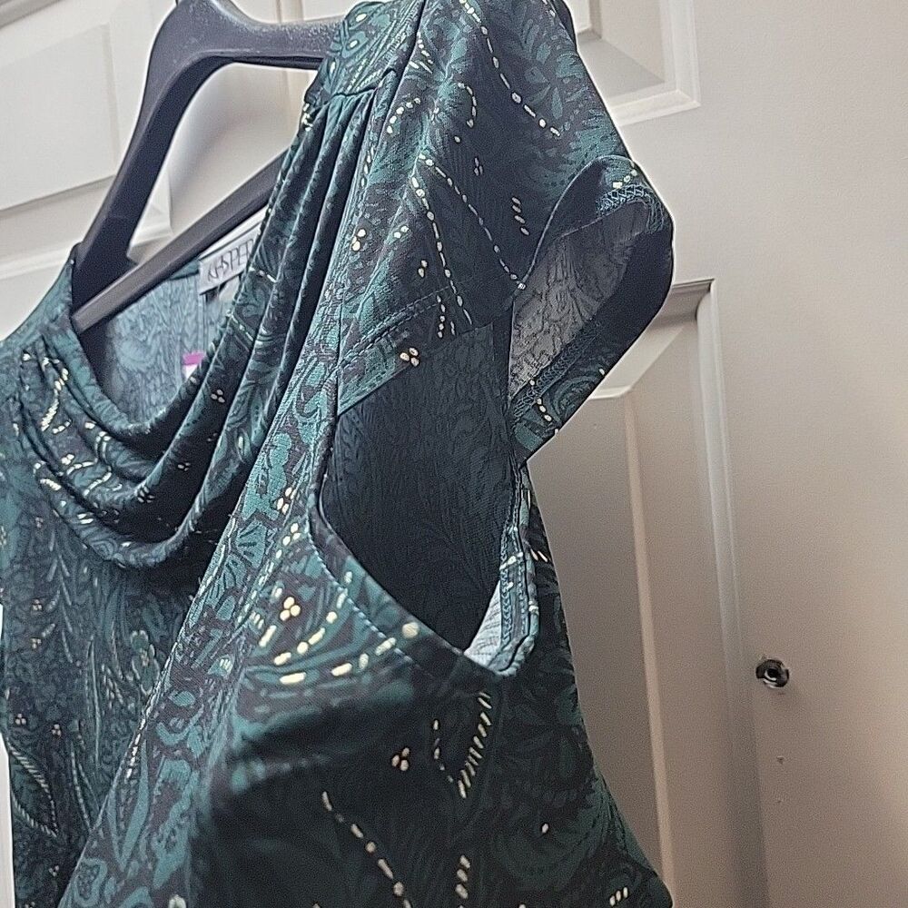 Kasper Women's Top Plus Size 2X Paisley Cowlneck Green Gold Workwear NEW w Tags - Picture 5 of 8
